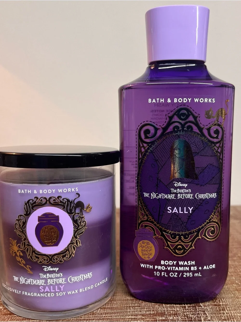 BBW Nightmare Before Christmas Sally Single Wick Candle & Body Wash Bundle 2